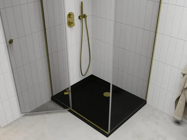 MEXEN/S - Roma sprchovací kút 100x80, transparent, zlatá + čierna vanička so sifónom 854-100-080-50-00-4070G