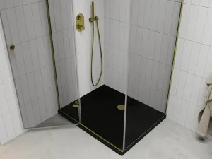 MEXEN/S - Roma sprchovací kút 100x80, transparent, zlatá + čierna vanička so sifónom 854-100-080-50-00-4070G