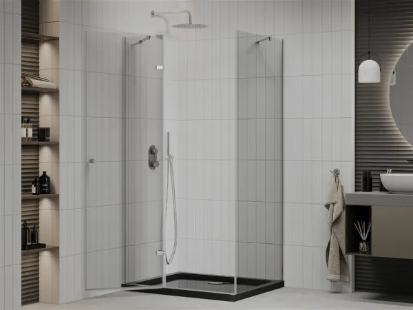 MEXEN/S - Roma sprchovací kút 80x120, transparent, chróm + čierna vanička so sifónom 854-080-120-01-00-4070
