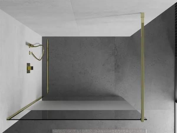 MEXEN/S - KIOTO Sprchová zástena WALK-IN 100x200 cm 8 mm, zlatá, Transparent/matné sklo 800-100-101-50-35