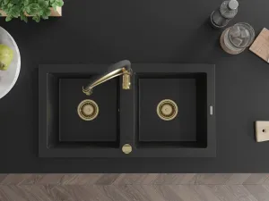 MEXEN/S MEXEN/S - Mario granitový drez 2-bowl vrátane batérie Aster, čierna 6504-77-73450-57-G