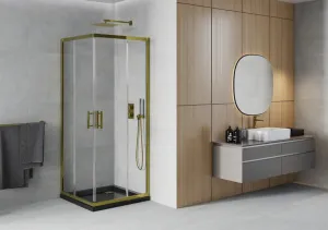 MEXEN/S - Rio sprchovací kút štvorec 80x80, transparent, zlatá + čierna vanička so sifónom 860-080-080-50-00-4070G