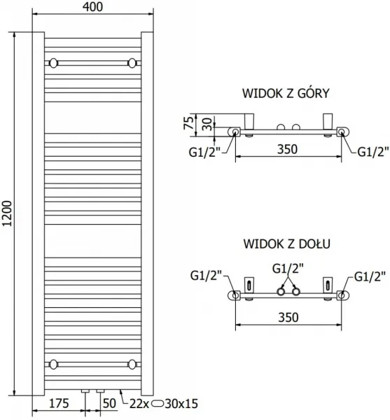 MEXEN - Hades vykurovací rebrík/radiátor 1200 x 400 mm, 367 W, chróm W104-1200-400-00-01