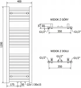 MEXEN - Hades vykurovací rebrík/radiátor 1200 x 400 mm, 367 W, chróm W104-1200-400-00-01