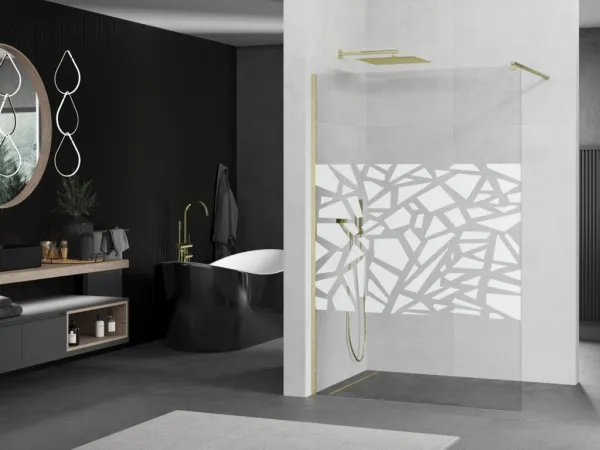 MEXEN/S - Kioto Sprchová zástena WALK-IN 80 x 200, biely vzor 8 mm, zlatá kartáčovaná 800-080-101-55-85