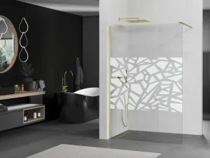 MEXEN/S - Kioto Sprchová zástena WALK-IN 80 x 200, biely vzor 8 mm, zlatá kartáčovaná 800-080-101-55-85