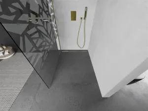 MEXEN/S - Kioto Sprchová zástena WALK-IN 90 x 200, biely vzor 8 mm, zlatá kartáčovaná 800-090-101-55-85