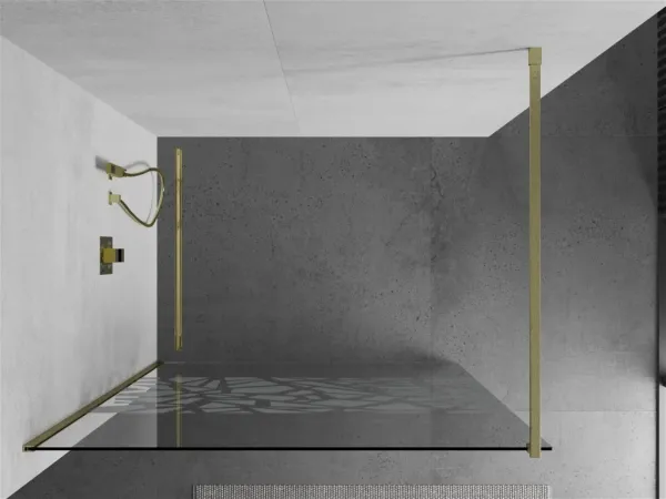 MEXEN/S - Kioto Sprchová zástena WALK-IN 90 x 200, biely vzor 8 mm, zlatá kartáčovaná 800-090-101-55-85