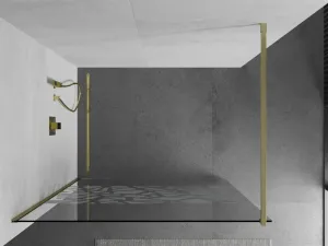 MEXEN/S - Kioto Sprchová zástena WALK-IN 90 x 200, biely vzor 8 mm, zlatá kartáčovaná 800-090-101-55-85