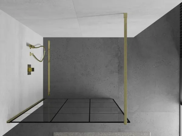 MEXEN/S - Kioto Sprchová zástena WALK-IN 100 x 200, čierny vzor 8 mm, zlatá kartáčovaná 800-100-101-55-77