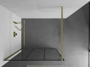 MEXEN/S - Kioto Sprchová zástena WALK-IN 100 x 200, čierny vzor 8 mm, zlatá kartáčovaná 800-100-101-55-77