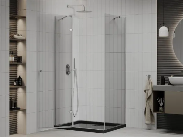 MEXEN/S - Roma sprchovací kút 90x100, transparent, chróm + čierna vanička so sifónom 854-090-100-01-00-4070