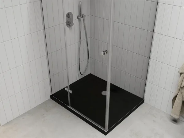 MEXEN/S - Roma sprchovací kút 90x100, transparent, chróm + čierna vanička so sifónom 854-090-100-01-00-4070