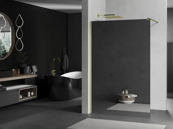 MEXEN/S - Kioto Sprchová zástena WALK-IN 120 x 200, zrkadlové 8 mm, zlatá kartáčovaná 800-120-101-55-50