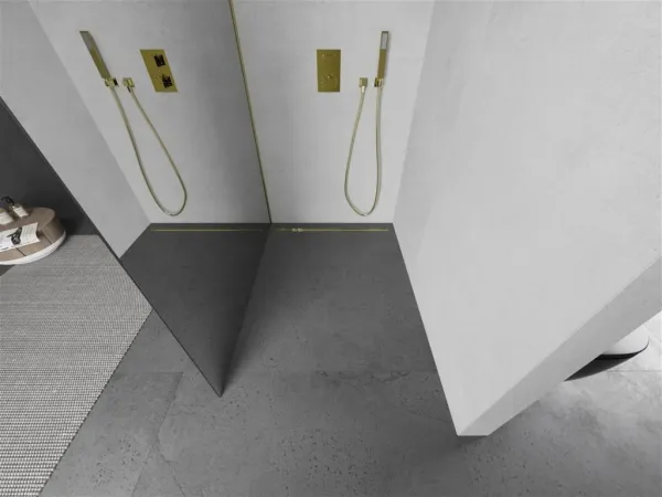 MEXEN/S - Kioto Sprchová zástena WALK-IN 120 x 200, zrkadlové 8 mm, zlatá kartáčovaná 800-120-101-55-50