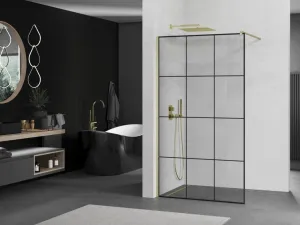 MEXEN/S - Kioto Sprchová zástena WALK-IN 120 x 200, čierny vzor 8 mm, zlatá kartáčovaná 800-120-101-55-77
