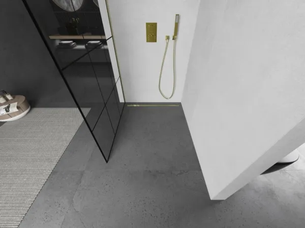 MEXEN/S - Kioto Sprchová zástena WALK-IN 120 x 200, čierny vzor 8 mm, zlatá kartáčovaná 800-120-101-55-77