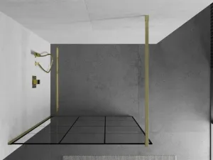 MEXEN/S - Kioto Sprchová zástena WALK-IN 120 x 200, čierny vzor 8 mm, zlatá kartáčovaná 800-120-101-55-77