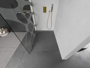 MEXEN/S - Kioto Sprchová zástena Walk-in 100 x 200, biely vzor 8 mm, zlatko kartáčovaná 800-100-101-55-97