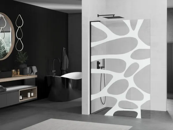 MEXEN/S - Kioto L Sprchová zástena WALK-IN 80 x 200, biely vzor, čierna 800-080-103-70-97