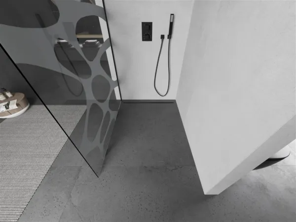 MEXEN/S - Kioto L Sprchová zástena WALK-IN 80 x 200, biely vzor, čierna 800-080-103-70-97