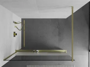 MEXEN/S - Kioto+ Sprchová zástena WALK-IN s poličkou a držiakom uterákov 80 x 200, transparent/dekor, zlatá kartáčovaná 800-080-121-55-35