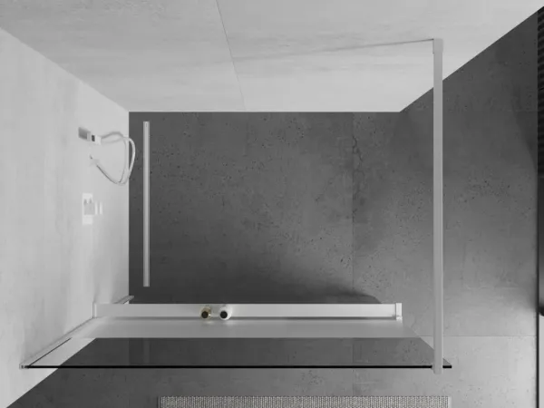 MEXEN/S - Kioto+ Sprchová zástena WALK-IN s poličkou a držiakom uterákov 100 x 200, transparent/vzor, biela 800-100-121-20-35