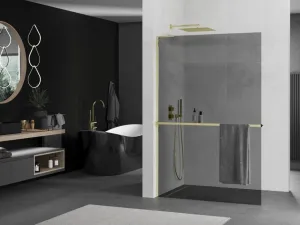 MEXEN/S - Kioto+ L Sprchová zástena WALK-IN s poličkou a držiakom uterákov 70 x 200, grafit, zlatá 800-070-123-50-40