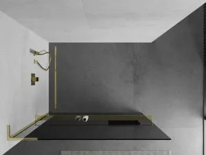 MEXEN/S - Kioto+ L Sprchová zástena WALK-IN s poličkou a držiakom uterákov 120 x 200, grafit, zlatá 800-120-123-50-40