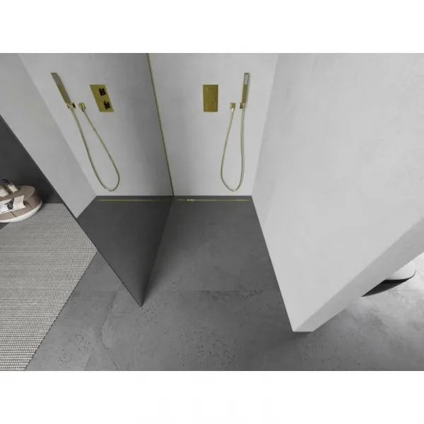 MEXEN/S - Kioto L Sprchová zástena WALK-IN 70 x 200, zrkadlové, zlato kartáčovaná 800-070-103-55-50