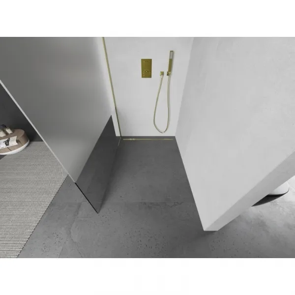 MEXEN/S - Kioto L Sprchová zástena WALK-IN 80 x 200, transparent/dekor, zlatá kartáčovaná 800-080-103-55-35