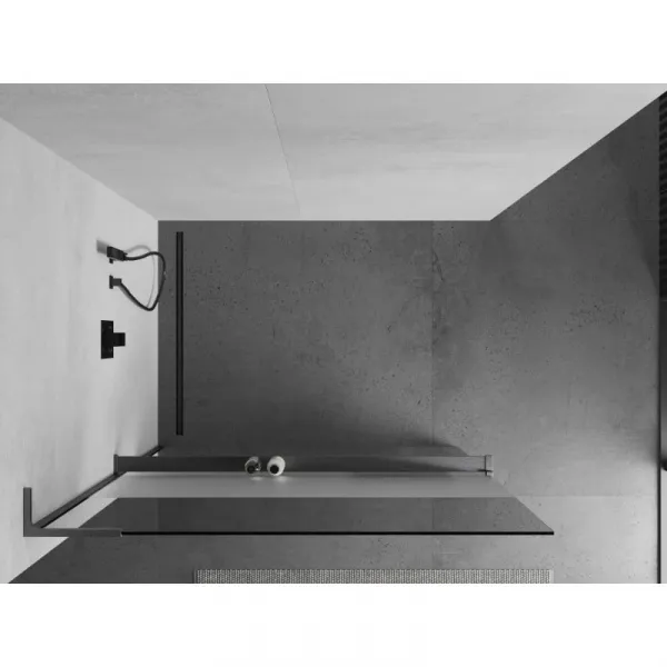 MEXEN/S - Kioto+ L Sprchová zástena WALK-IN s poličkou a držiakom uterákov 100 x 200, transparent/dekor, grafit kartáčovaná 800-100-123-66-35