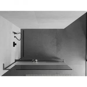 MEXEN/S - Kioto+ L Sprchová zástena WALK-IN s poličkou a držiakom uterákov 100 x 200, transparent/dekor, grafit kartáčovaná 800-100-123-66-35
