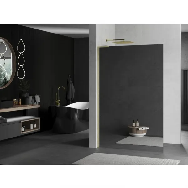 MEXEN/S - Kioto L Sprchová zástena WALK-IN 70 x 200, zrkadlové, zlato kartáčovaná 800-070-103-55-50