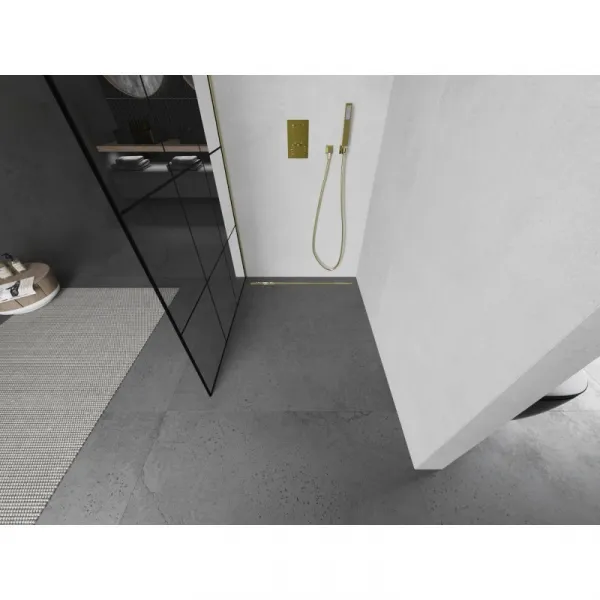 MEXEN/S - Kioto L Sprchová zástena WALK-IN 120 x 200, čierny vzor, zlato kartáčovaná 800-120-103-55-77