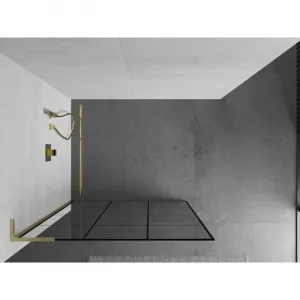 MEXEN/S - Kioto L Sprchová zástena WALK-IN 110 x 200, čierny vzor, zlato kartáčovaná 800-110-103-55-77