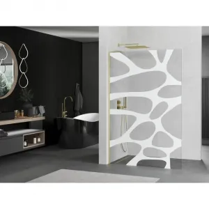 MEXEN/S - Kioto L Sprchová zástena WALK-IN 80 x 200, biely vzor, zlatá kartáčovaná 800-080-103-55-97