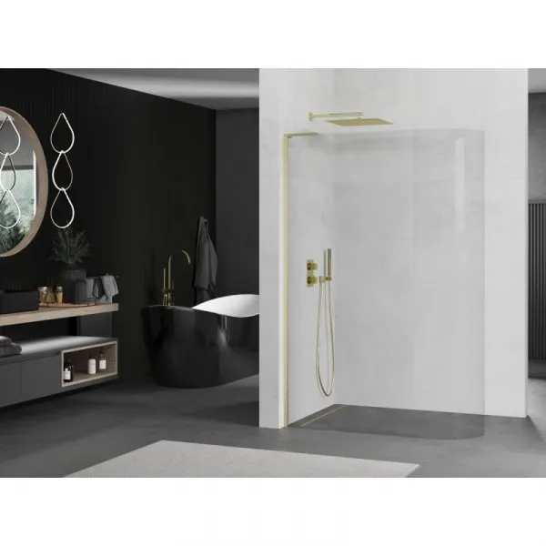 MEXEN/S - KiotoL Sprchová zástena WALK-IN 100 x 200, transparent, zlatá kartáčovaná 800-100-103-55-06