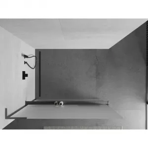 MEXEN/S - Kioto+ L Sprchová zástena WALK-IN s poličkou a držiakom uterákov 120 x 200, dekor, grafit kartáčovaná 800-120-123-66-30