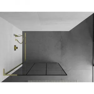 MEXEN/S - Kioto L Sprchová zástena WALK-IN 100 x 200, čierny vzor, zlato kartáčovaná 800-100-103-55-77