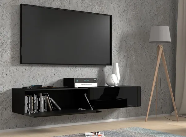 ArtBm Závesný TV stolík BINGO 180 cm | čierna - čierny lesk