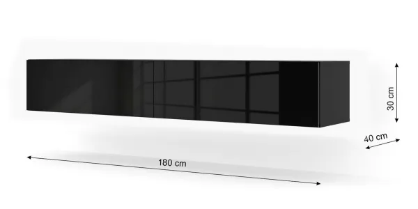 ArtBm Závesný TV stolík BINGO 180 cm | čierna - čierny lesk