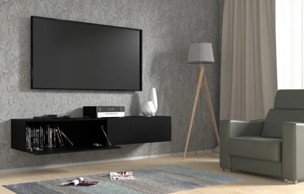 ArtBm Závesný TV stolík BINGO 180 cm | čierny mat