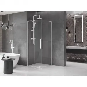MEXEN/S - Velar L sprchovací kút, posuvné dvere 100 x 100, transparent, biela 871-100-100-03-20