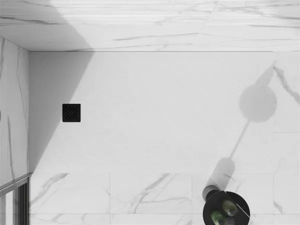 MEXEN/S - Stone+ obdĺžniková sprchová vanička 180 x 90, biela, mriežka čierna 44109018-B