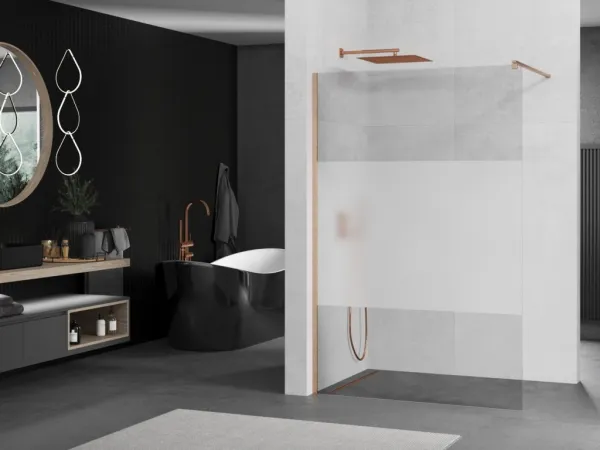 MEXEN/S - Kioto Sprchová zástena WALK-IN 100 x 200, transparent/dekor 8 mm, meď kartáčovaná 800-100-101-65-35