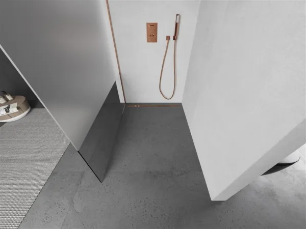 MEXEN/S - Kioto Sprchová zástena WALK-IN 100 x 200, transparent/dekor 8 mm, meď kartáčovaná 800-100-101-65-35