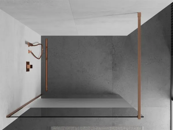 MEXEN/S - Kioto Sprchová zástena WALK-IN 100 x 200, transparent/dekor 8 mm, meď kartáčovaná 800-100-101-65-35