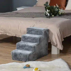 PawHut Schůdky pro psy s plyšovým potahem, čtyřstupňové, šedé