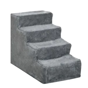 PawHut Schůdky pro psy s plyšovým potahem, čtyřstupňové, šedé